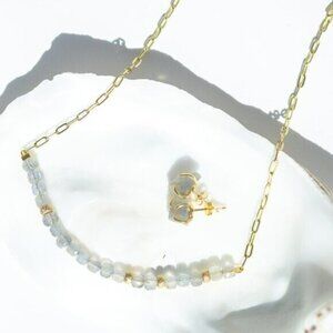 Labradorite Jewelry Set – Raw Stud Earrings & Dainty Gold Waterproof Necklace